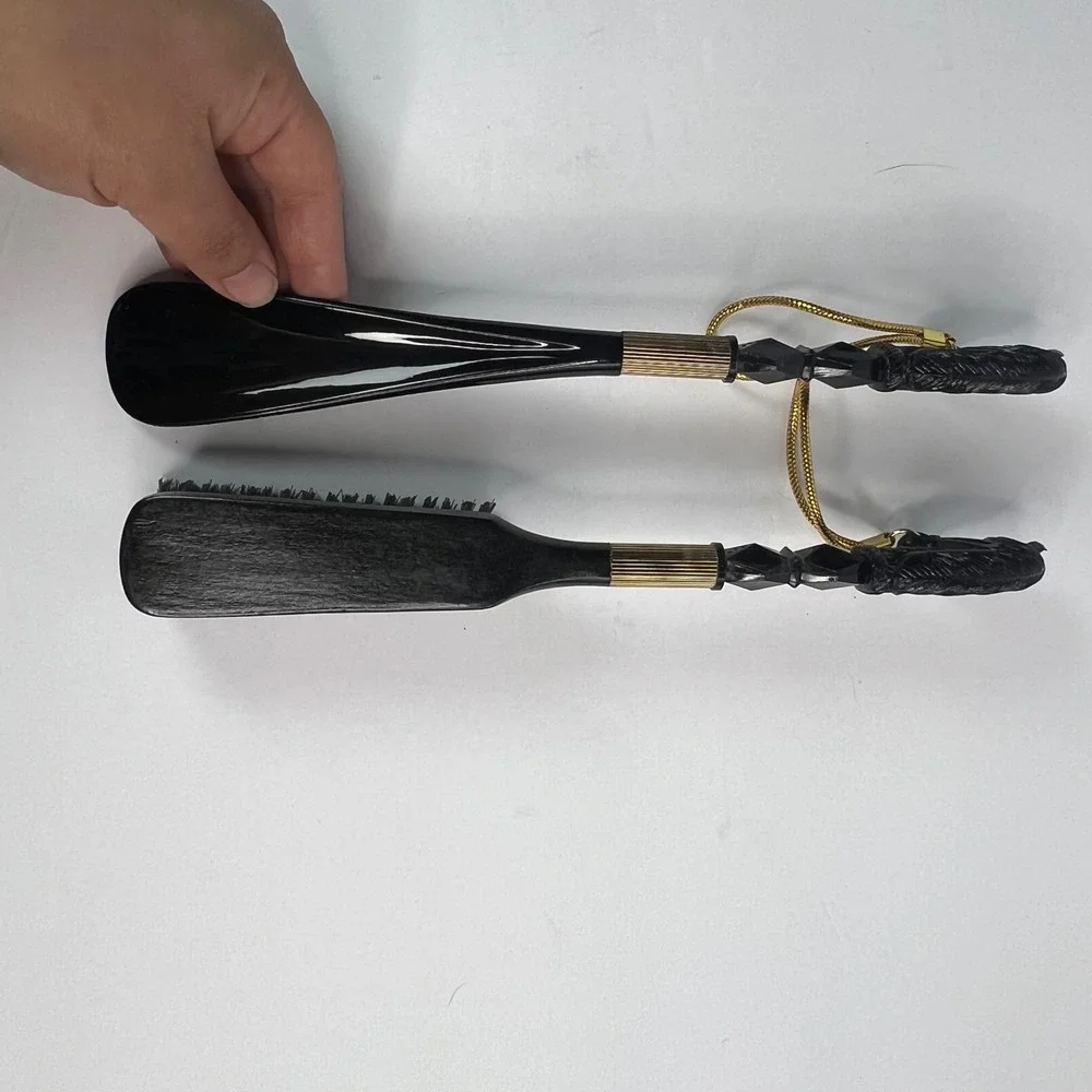 VTG Brush & Shoehorn Set Equestrian Horse Head Made in Japan Elegant Black Gold